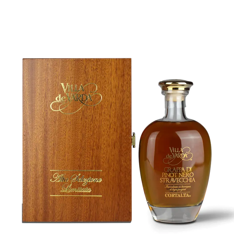 Villa de Varda - Grappa di Pinot Nero Stravecchia 70cl in der Holzkiste