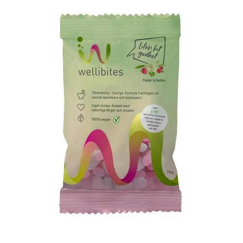 Wellibites Gelégodis Fläder & Hallon Vegansk - Sugar Free & Vegan Candy Elderflower & Raspberry 70 g