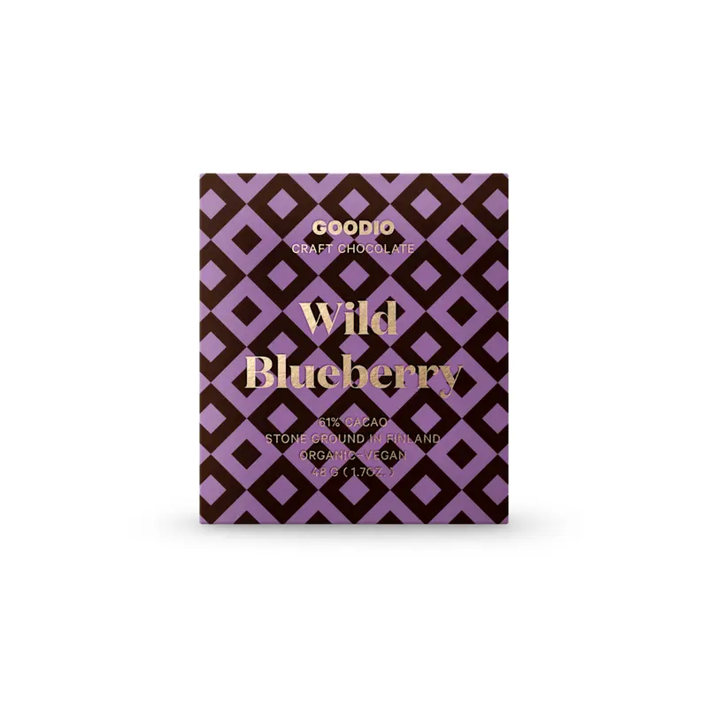 Wild Blueberry 61% - Handgemachte Vegane Bio Schokolade - Goodio Chocolate Finnland - 48g