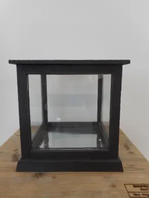 WIndlicht Holz Schwarz H 22cm