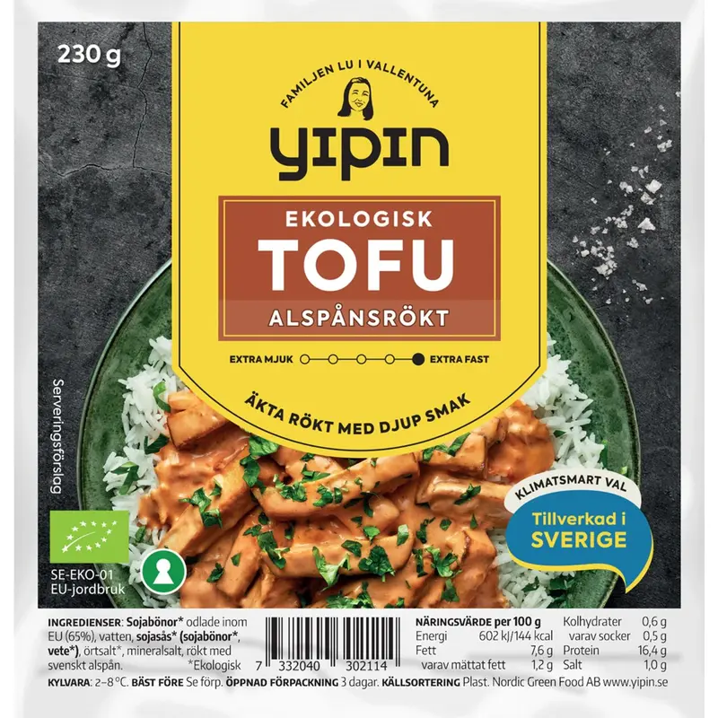 YiPin Tofu Alspånsrökt Ekologisk - Organic Alder-Smoked Tofu - 230g