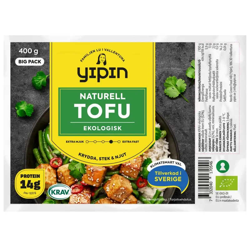 YiPin Tofu Naturell Ekologisk KRAV - Organic Natural Tofu - 400g