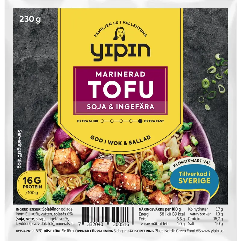 YiPin Tofu Soja Ingefära - Soy & Ginger Marinated Tofu - 230g