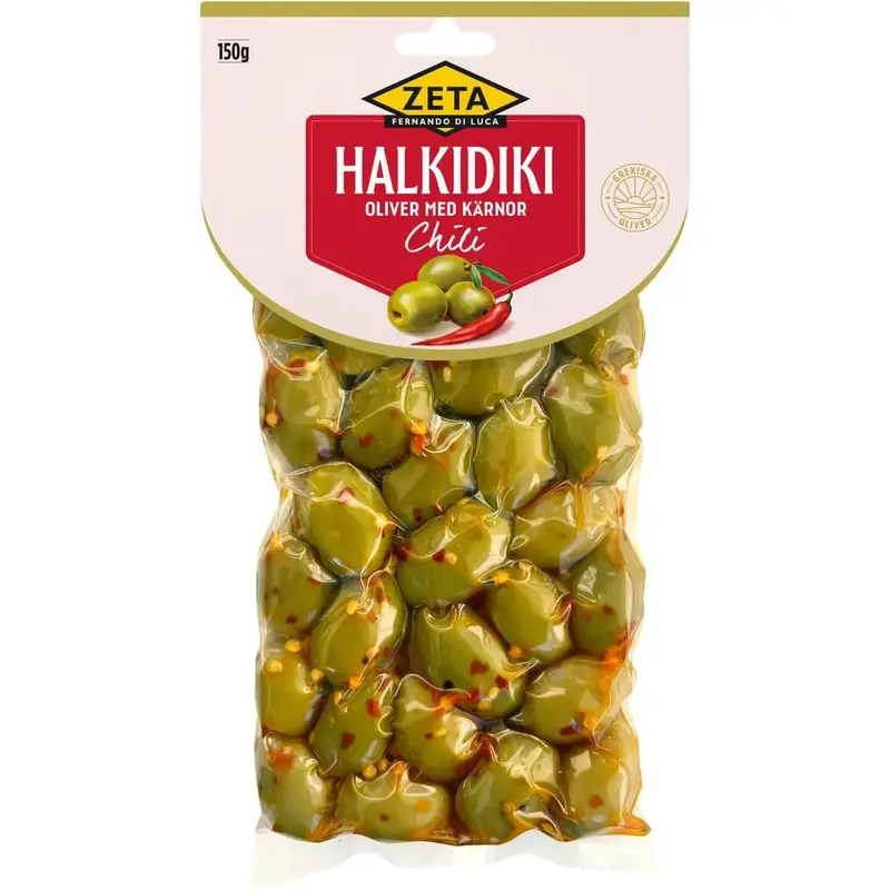 Zeta Oliver Halkidiki Chili med kärnor - Olives Chili with seeds - 150 g